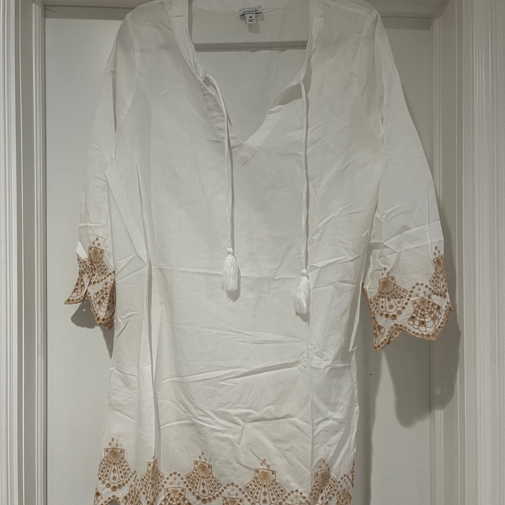 J. Crew White and Tan Lace Trim Coverup